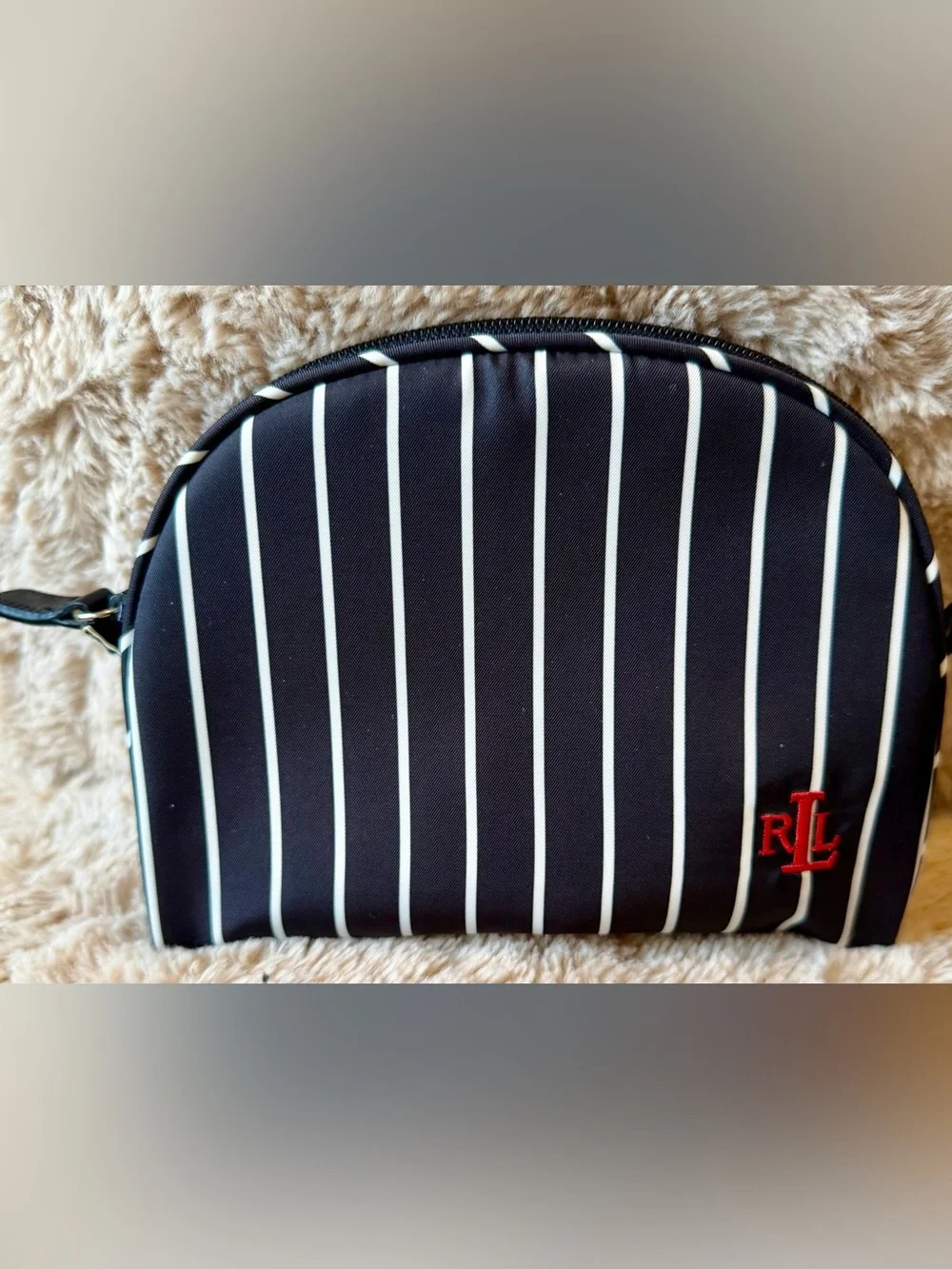 Lauren Ralph Lauren Monogram RLL Striped Cosmetic Makeup Travel Case Pouch